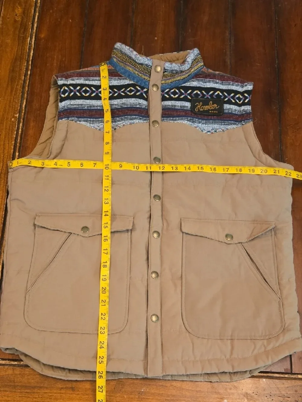 Howler Brothers Tan Vest with Multicolor Patterned Yoke